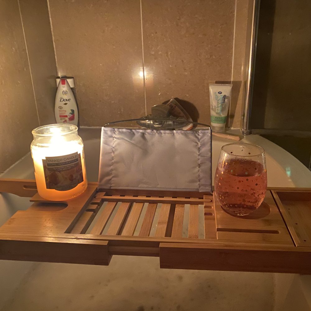 buy natural bamboo bath caddy bridge wine glass holder